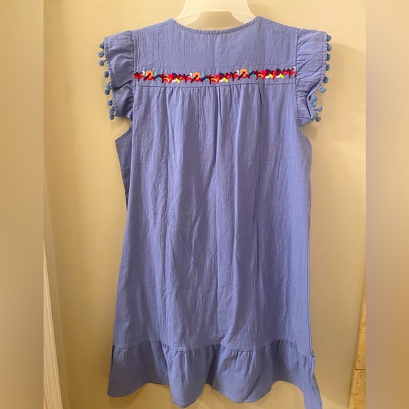 Kirundo Cabo embroidered shift dress women’s blue Pom Pom mini - Picture 2 of 3